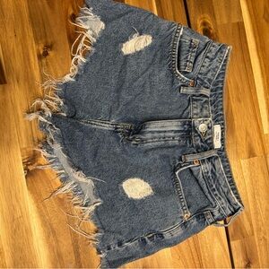 Forever 21 Blue High-Waisted Distressed Jean Shorts